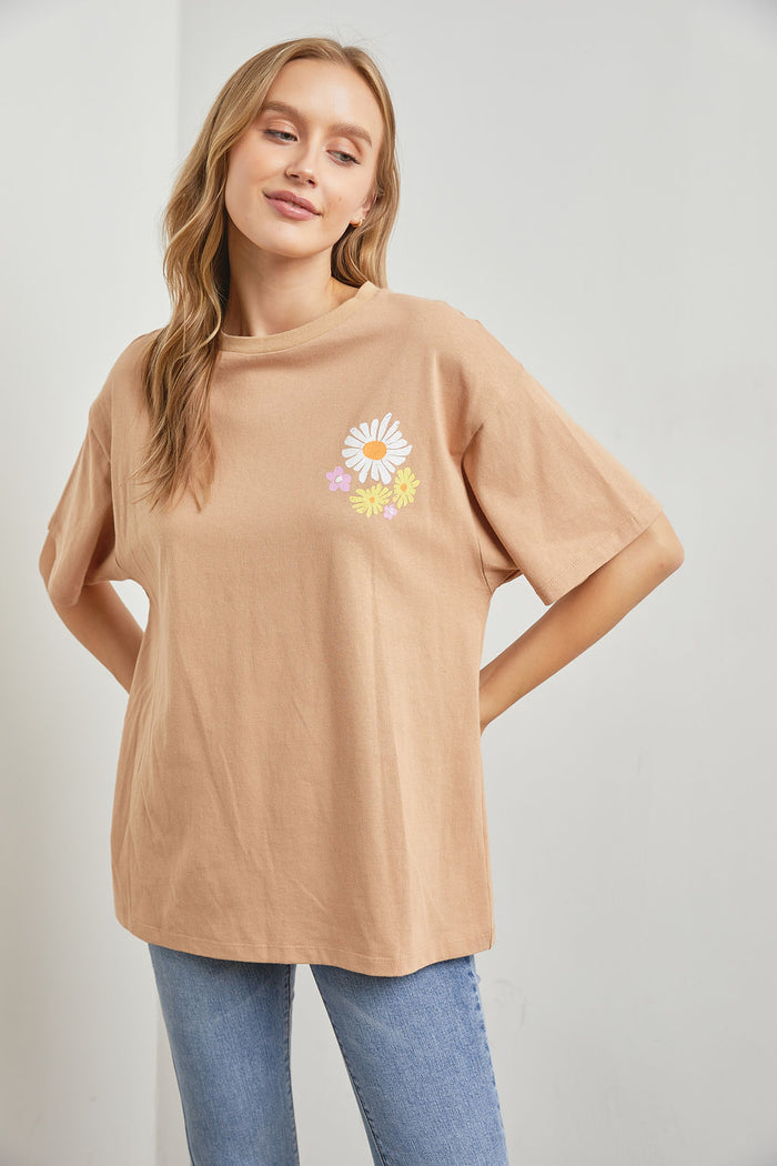 Floral Canvas Tee - Camel