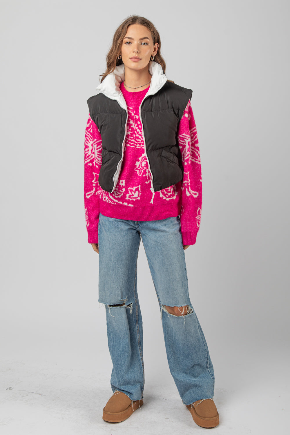 Sharp Contrast Vest - Black