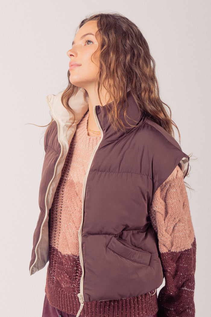 Sharp Contrast Vest - Chocolate