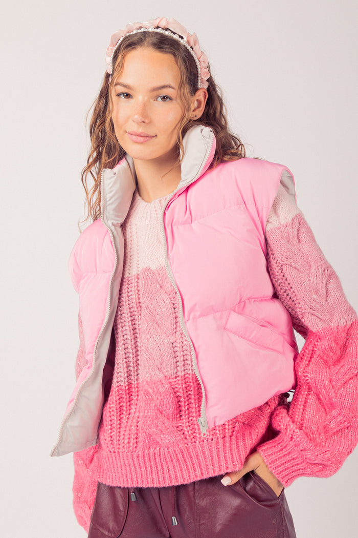 Sharp Contrast Vest - Pink
