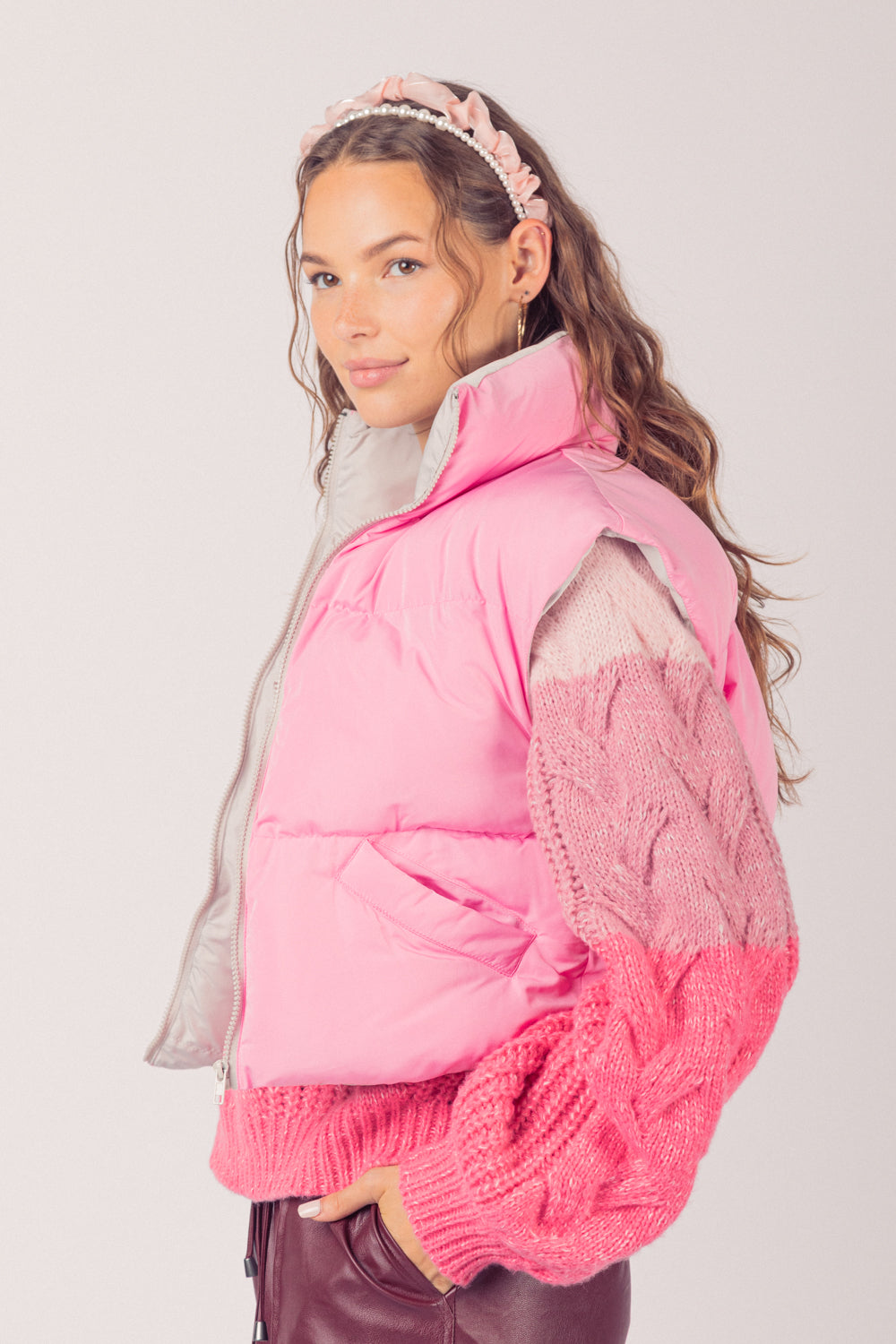 Sharp Contrast Vest - Pink