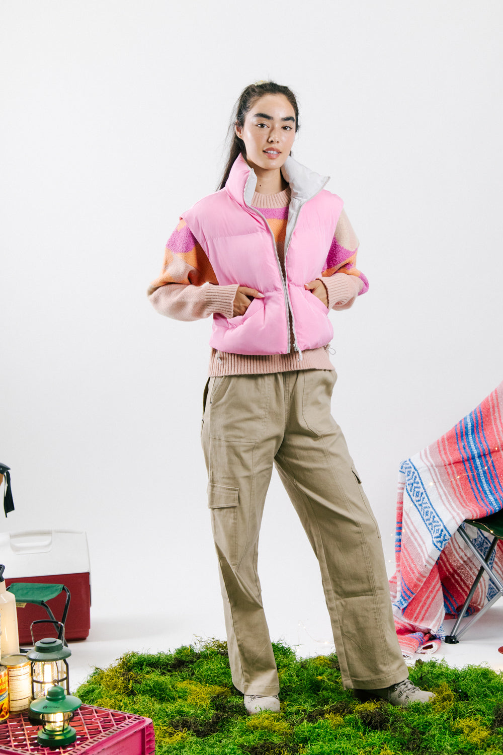Sharp Contrast Vest - Pink