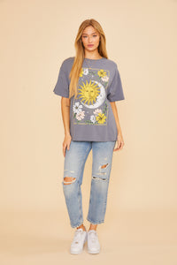 Floral Sun & Moon Tee - Slate