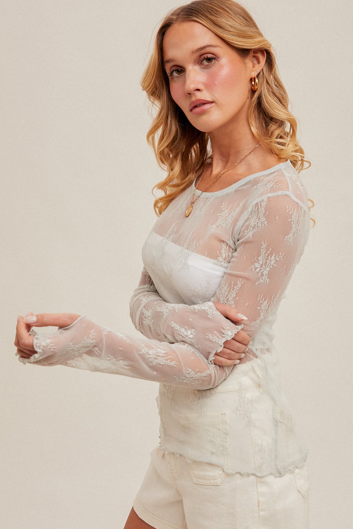 Lady In Lace Top - Grey