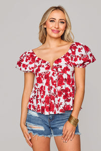 Whisper Sweetly Top - Red Floral