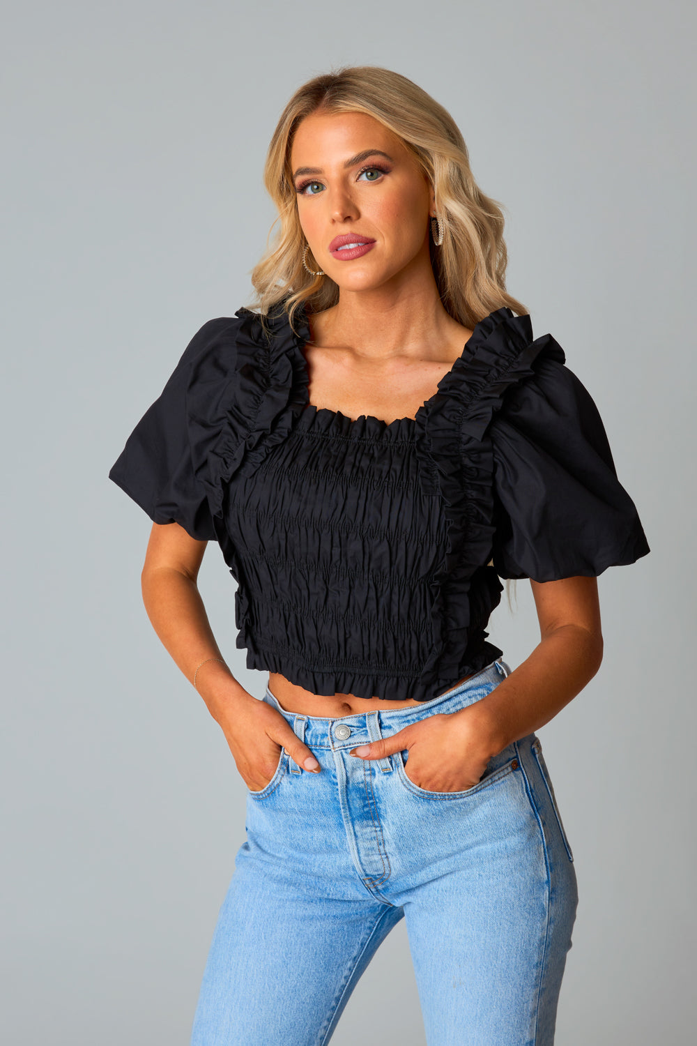 Flounce & Frill Top - Black