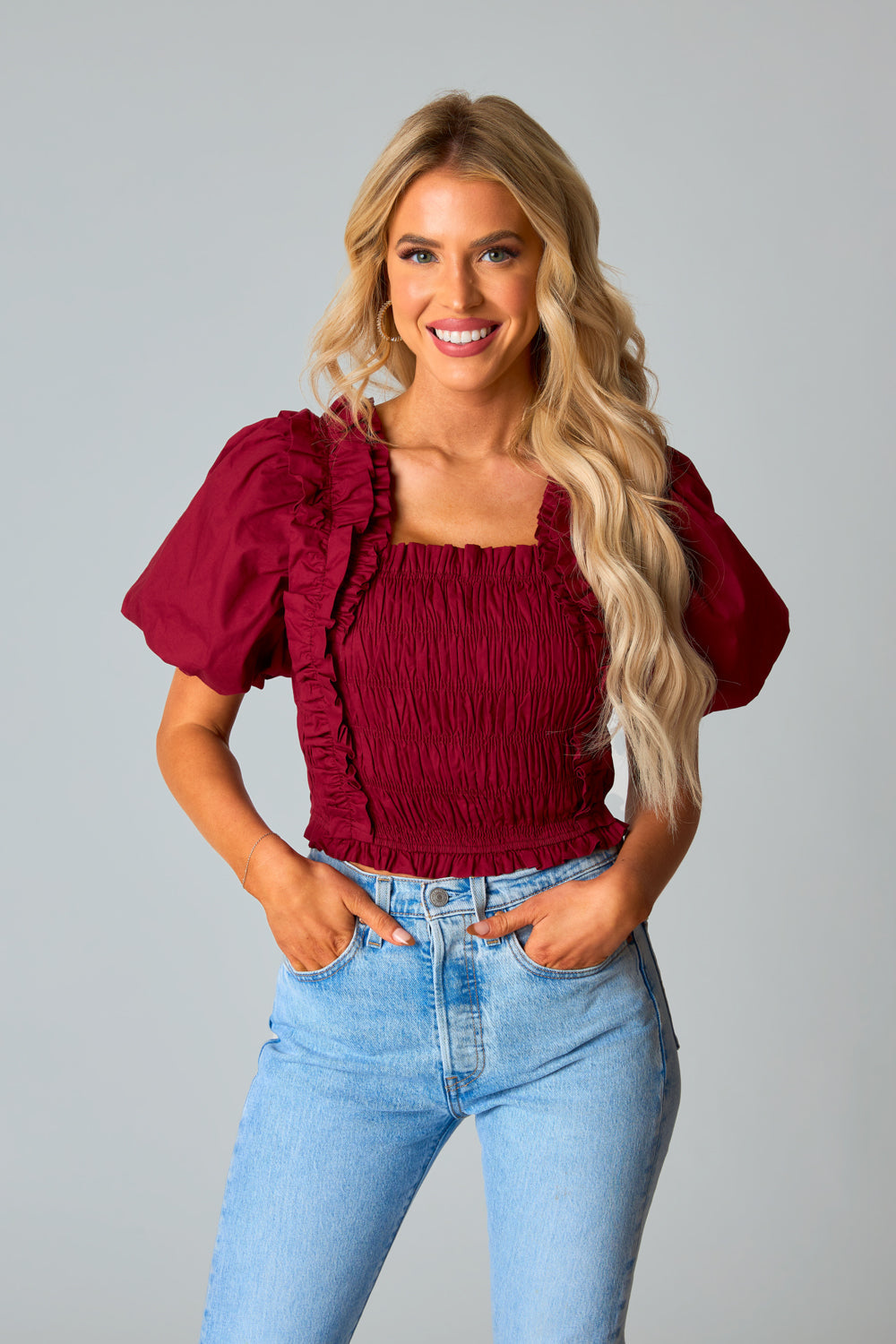 Flounce & Frill Top - Maroon