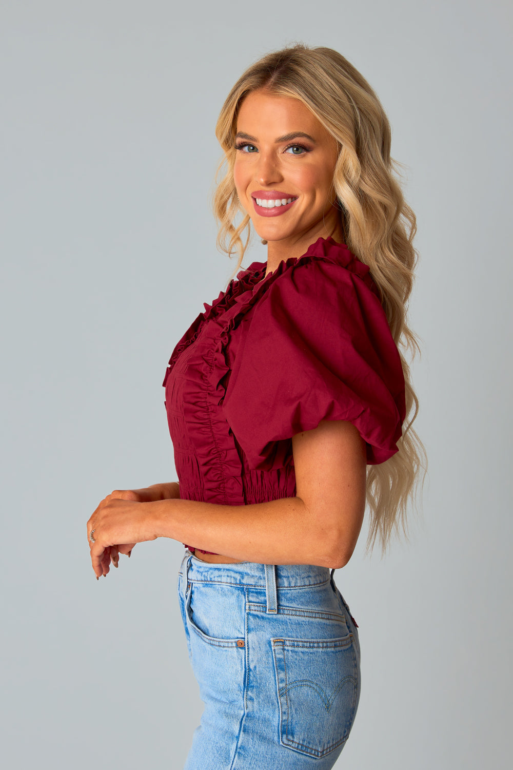 Flounce & Frill Top - Maroon