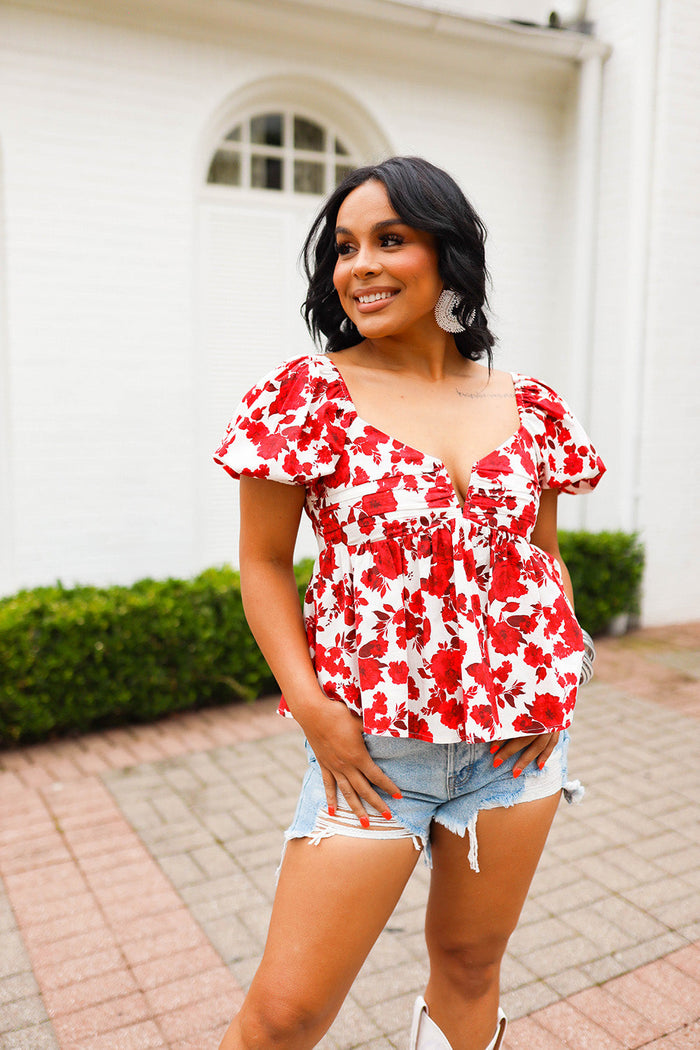 Whisper Sweetly Top - Red Floral