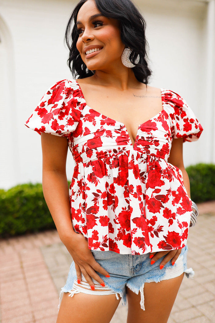 Whisper Sweetly Top - Red Floral