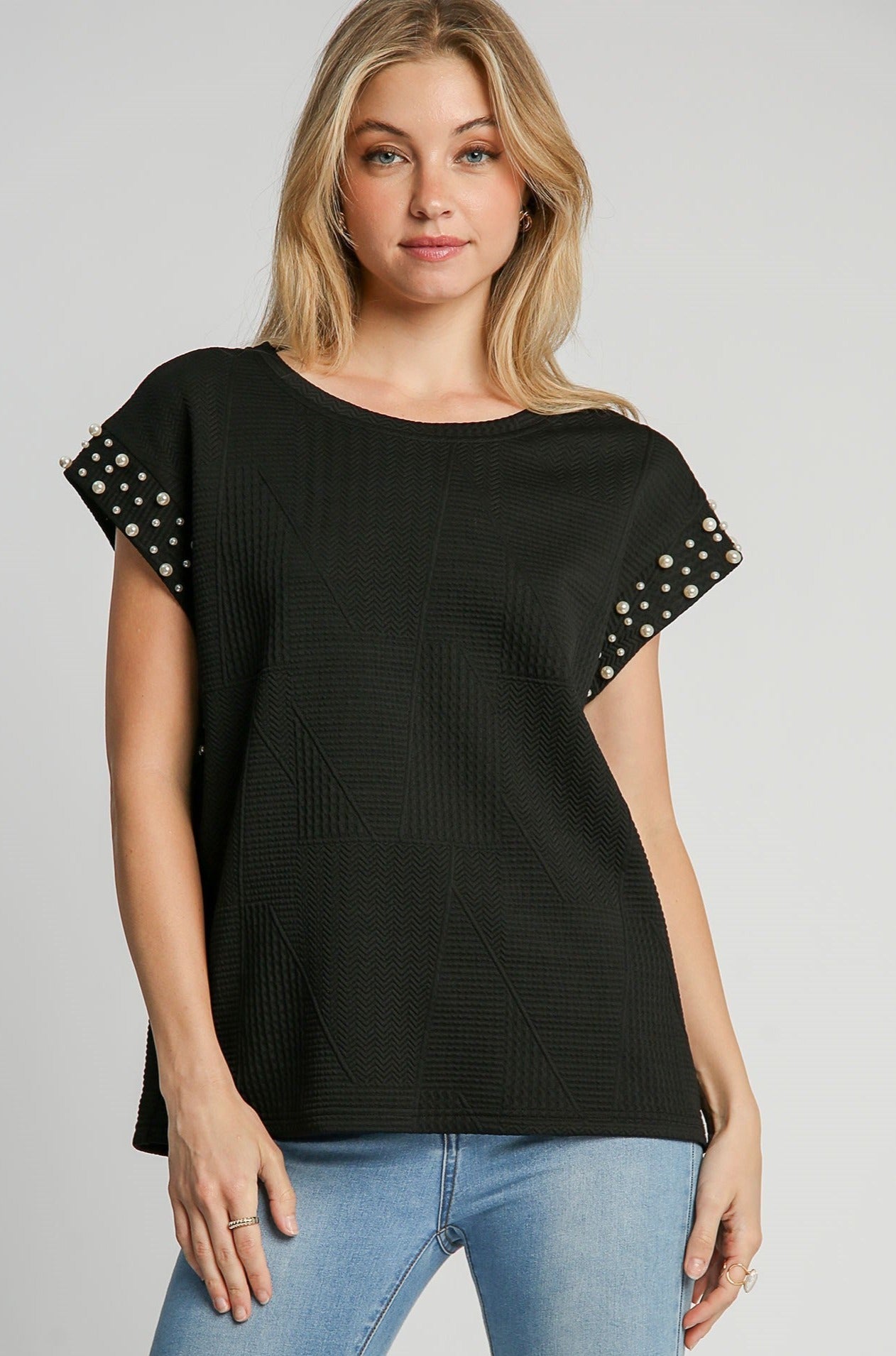 Women's Pearl Embellished Crop top Long Sleeve mesh Sheer
