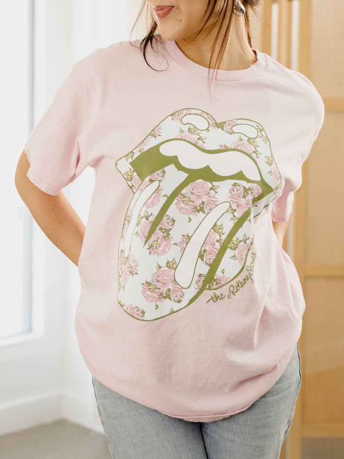 Rolling Stones Floral Lick Tee - Pink