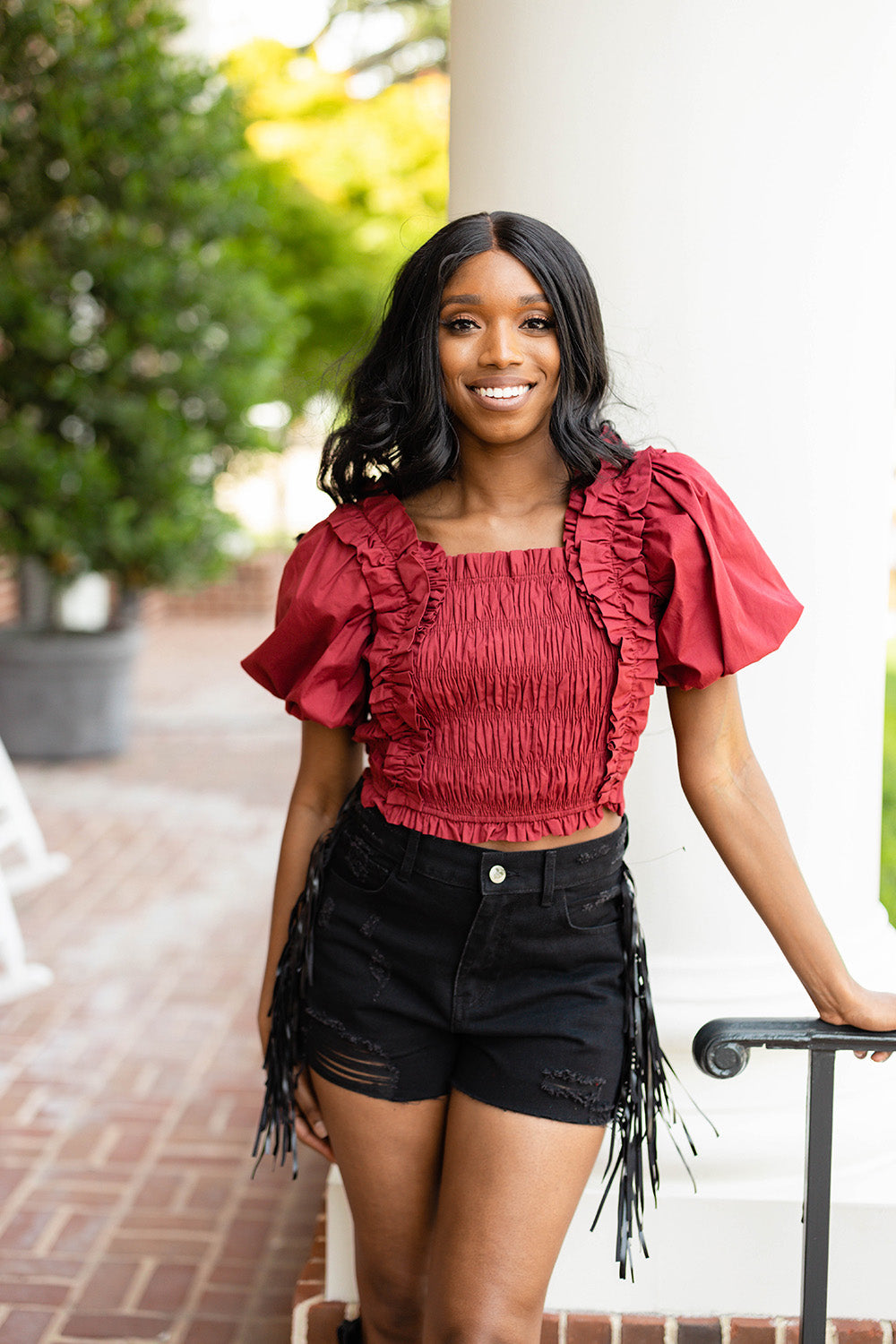 Flounce & Frill Top - Maroon