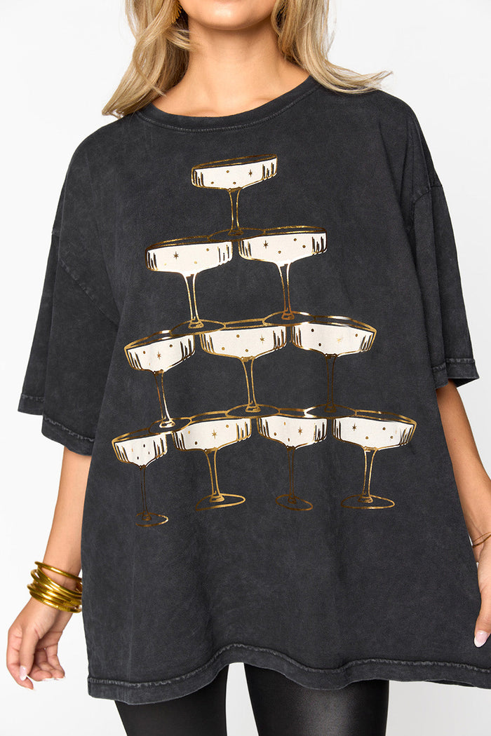 Champagne Showers Tee - Charcoal