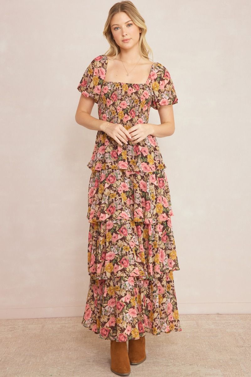 Serenity Rose Dress - Brown