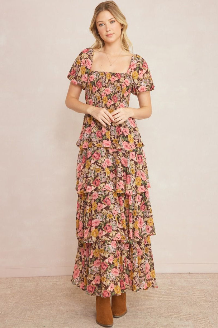 Serenity Rose Dress - Brown