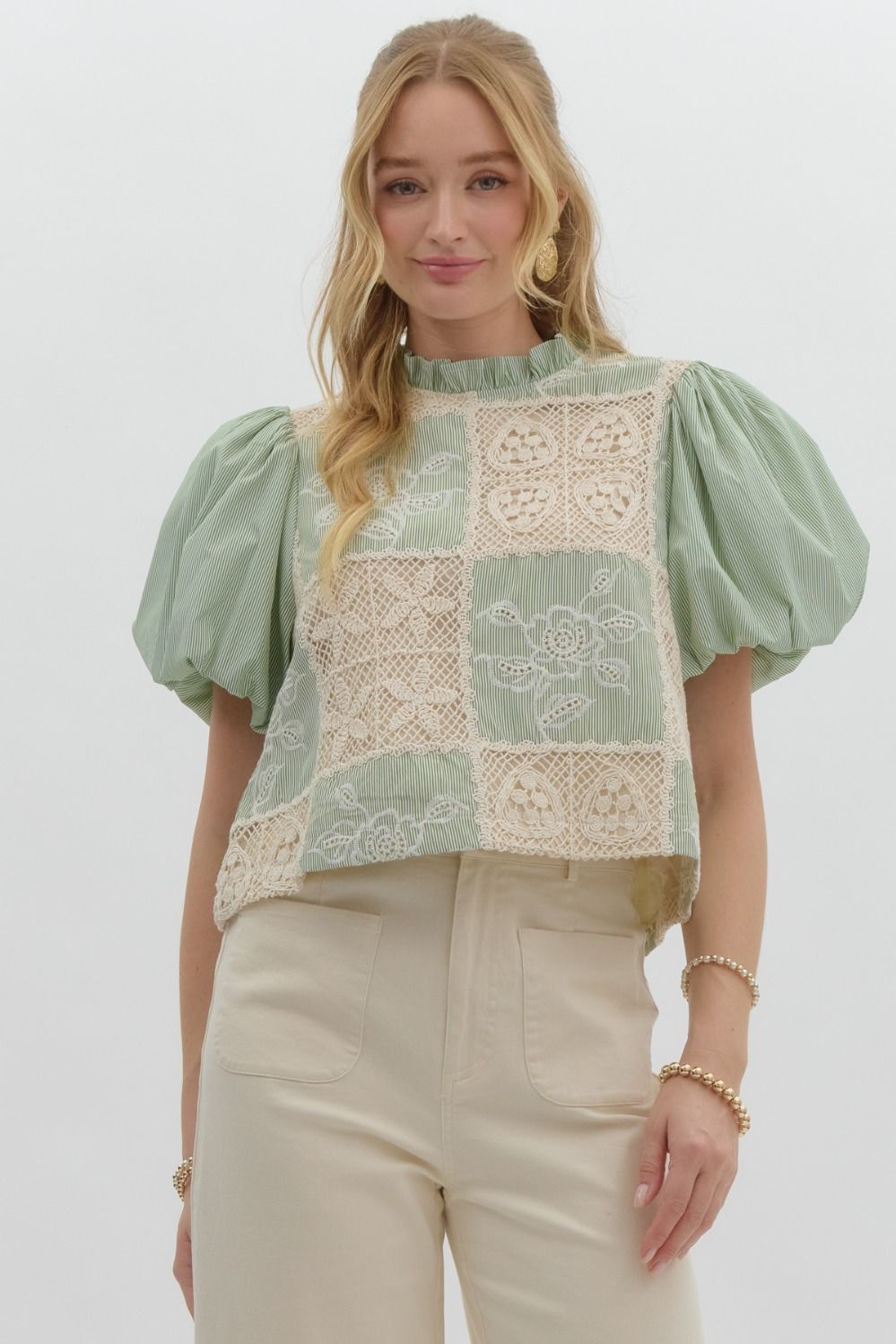 Patchwork Moments Top - Sage