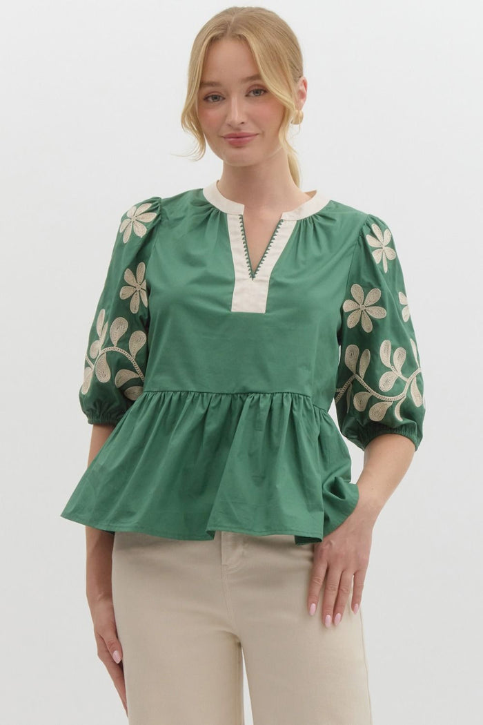 Dotted Clover Top - Green