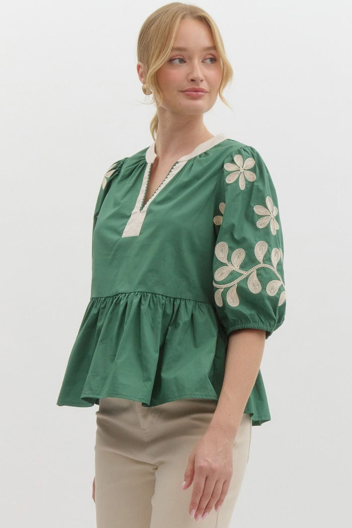 Dotted Clover Top - Green