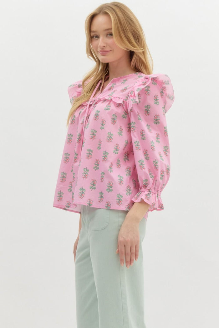 Floral Flounce Top - Pink