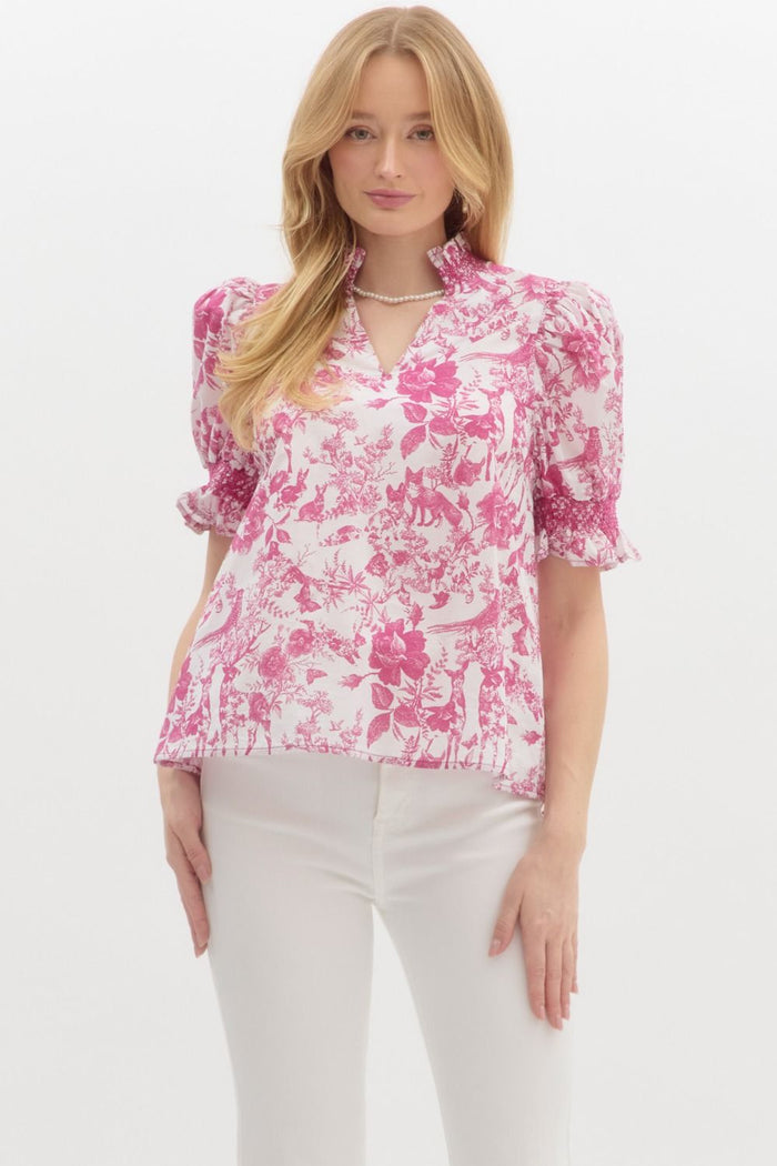 Wrapped In Jouy Top - Pink