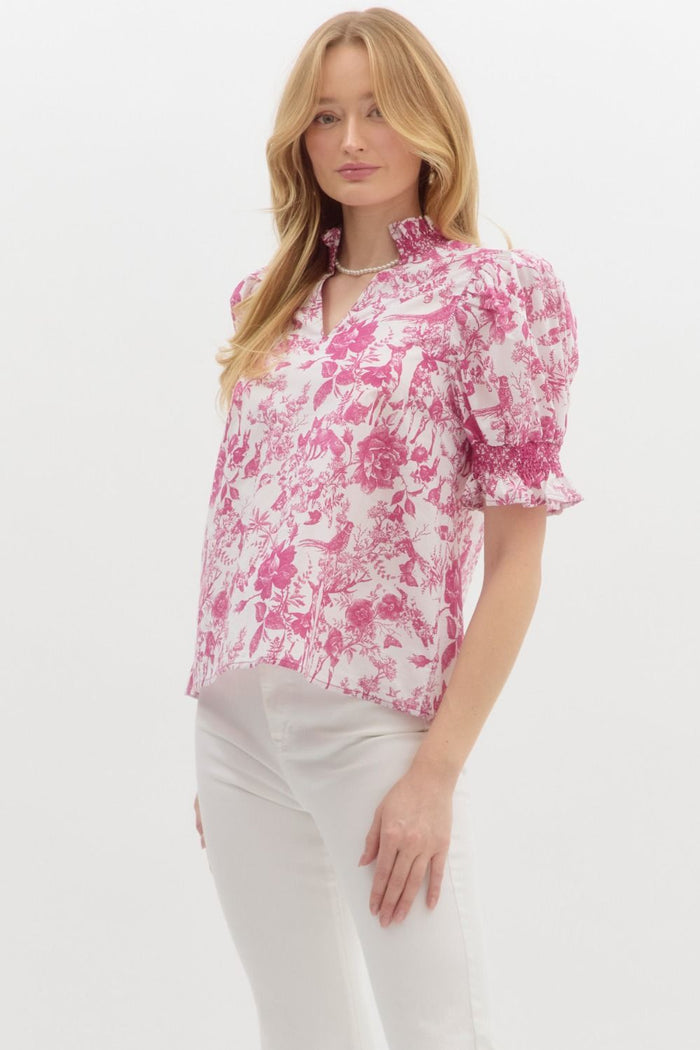 Wrapped In Jouy Top - Pink
