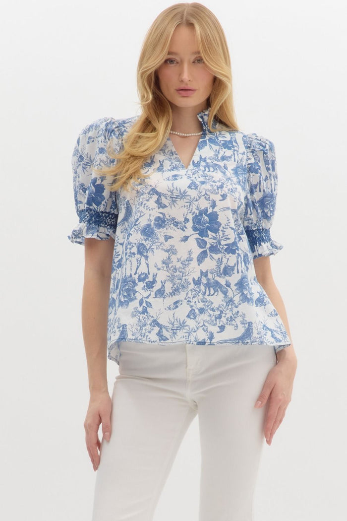 Wrapped In Jouy Top - Navy