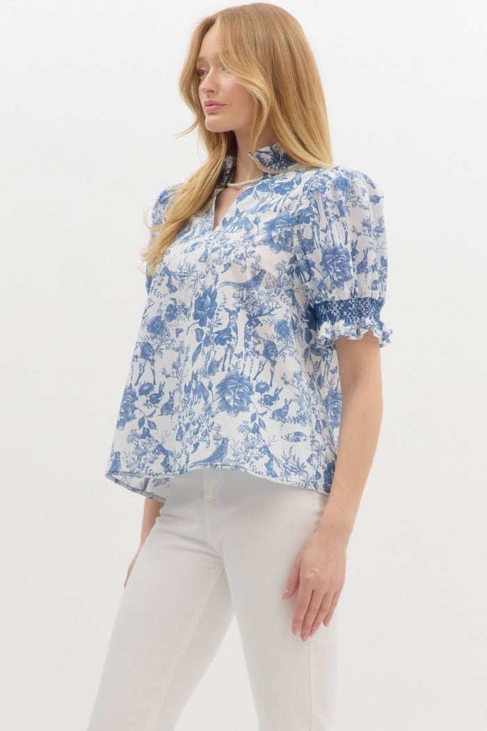 Wrapped In Jouy Top - Navy