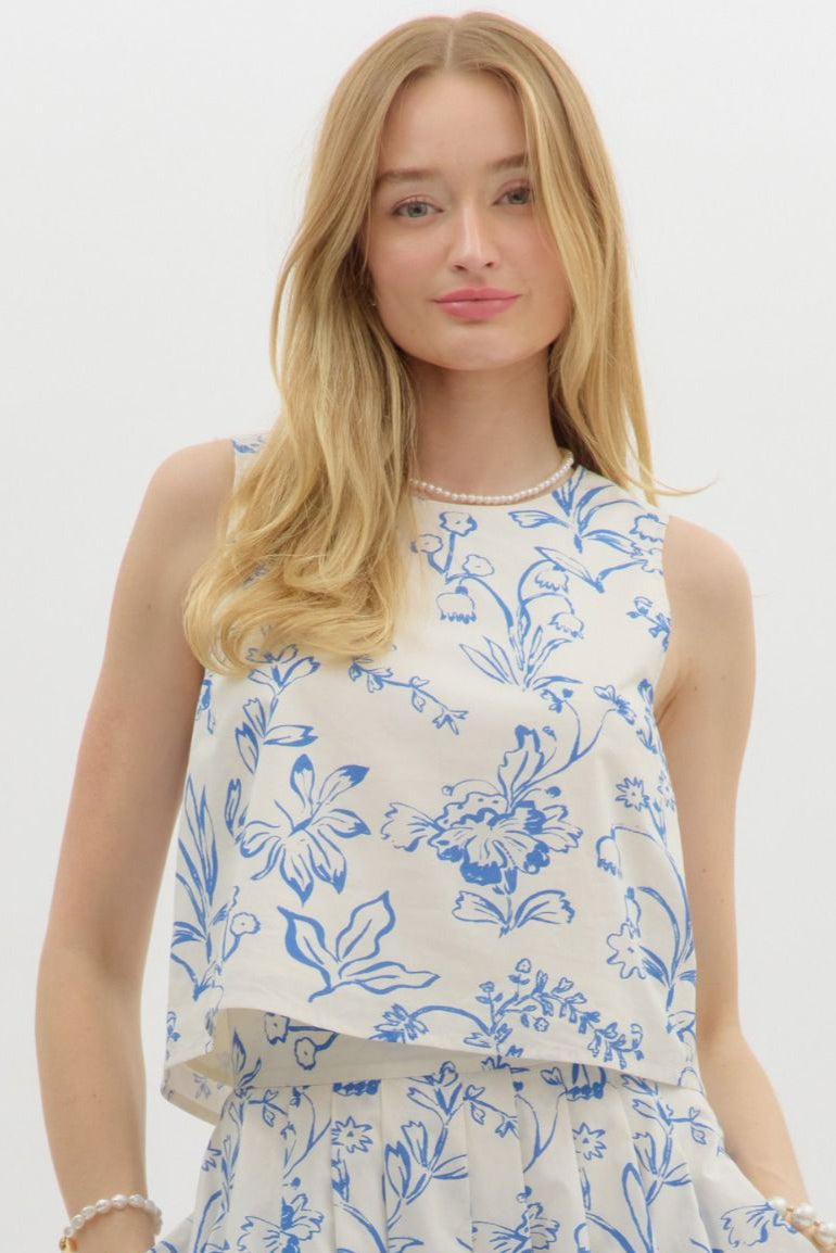 Fresh Start Top - Cream/Blue