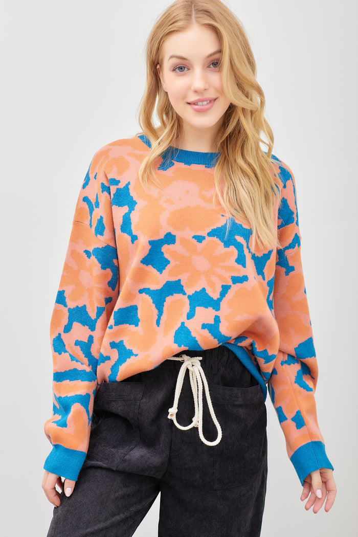 Grand Flower Sweater - Teal