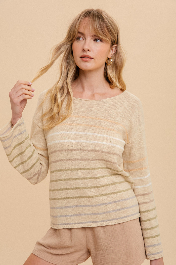 Fine Line Sweater - Taupe Multi