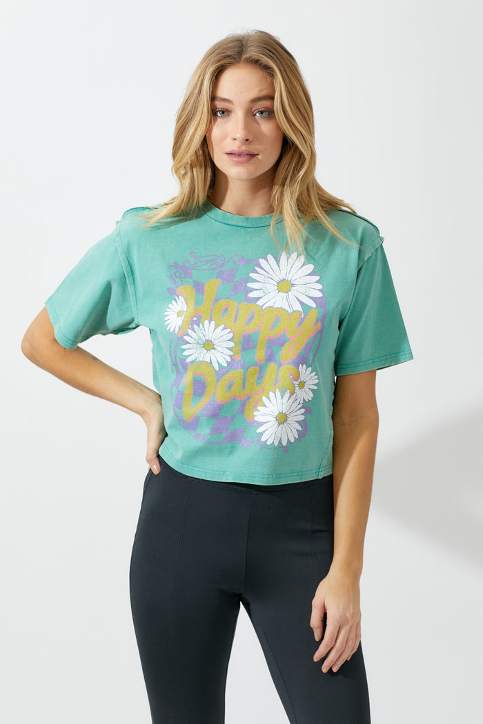 "Happy Days" Graphic Tee - Aqua