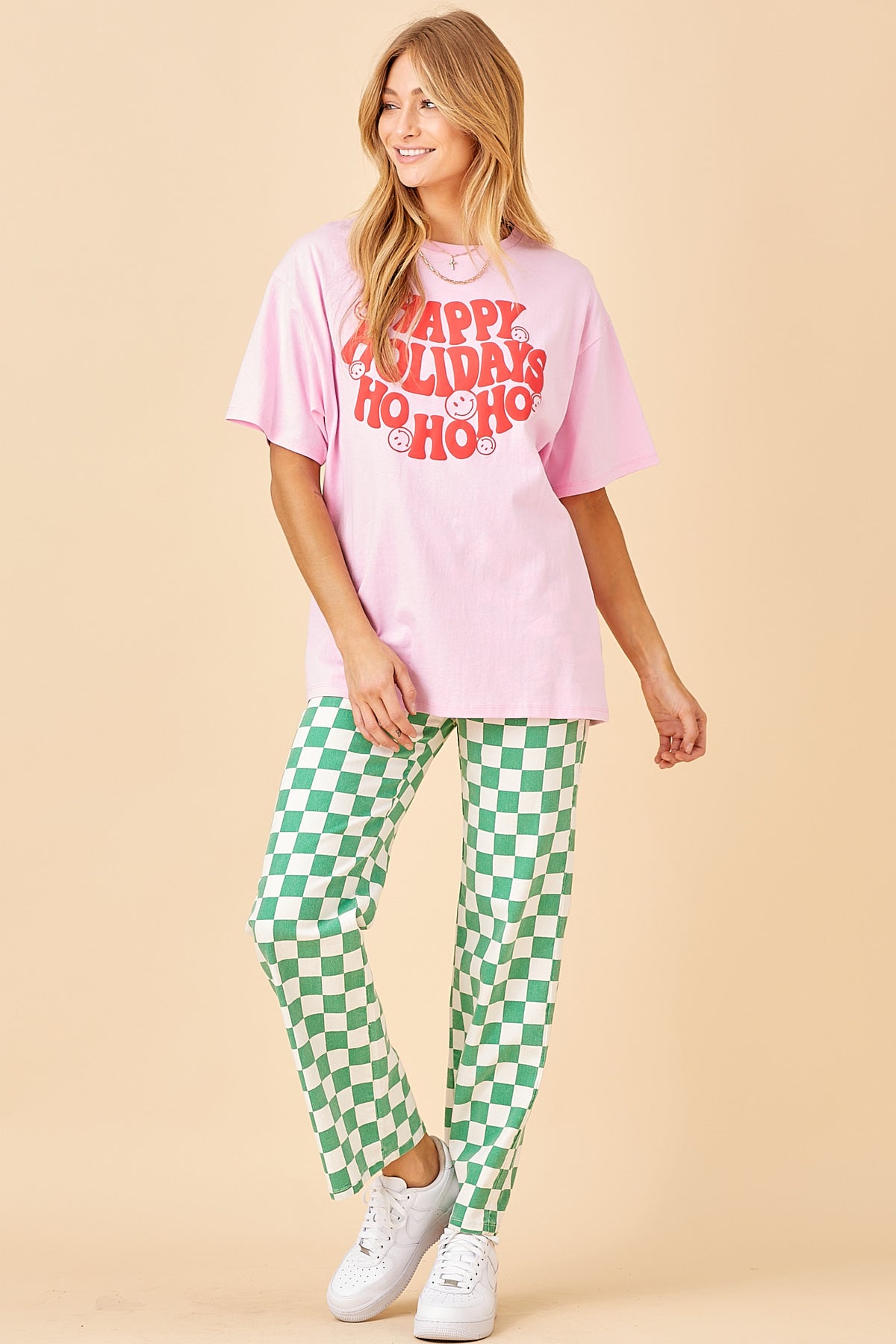 Happy Holidays Graphic Tee - Pink