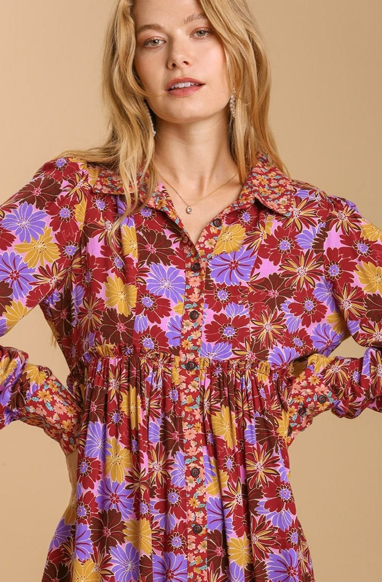 Wild And Free Dress - Burgundy