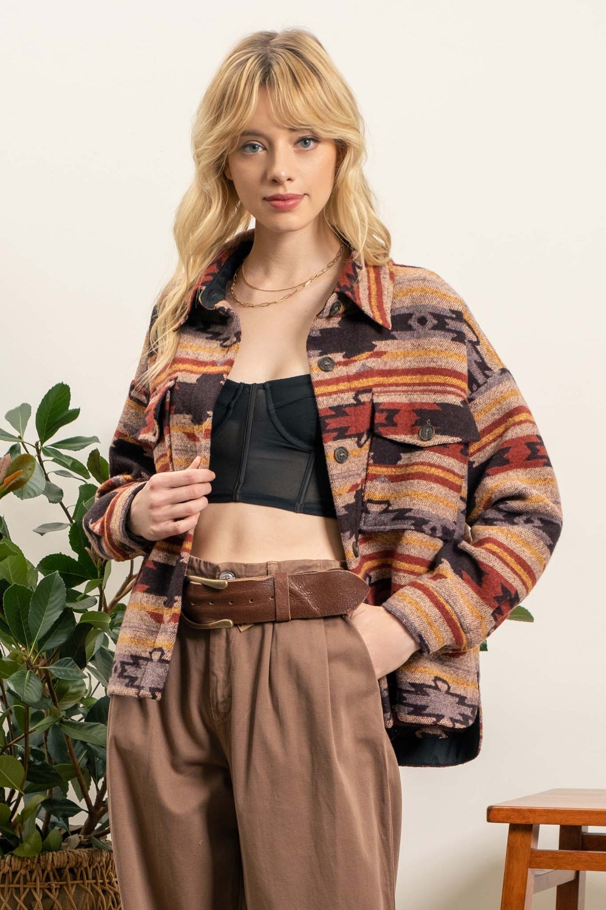 Come To Pass Shacket - Red Multi