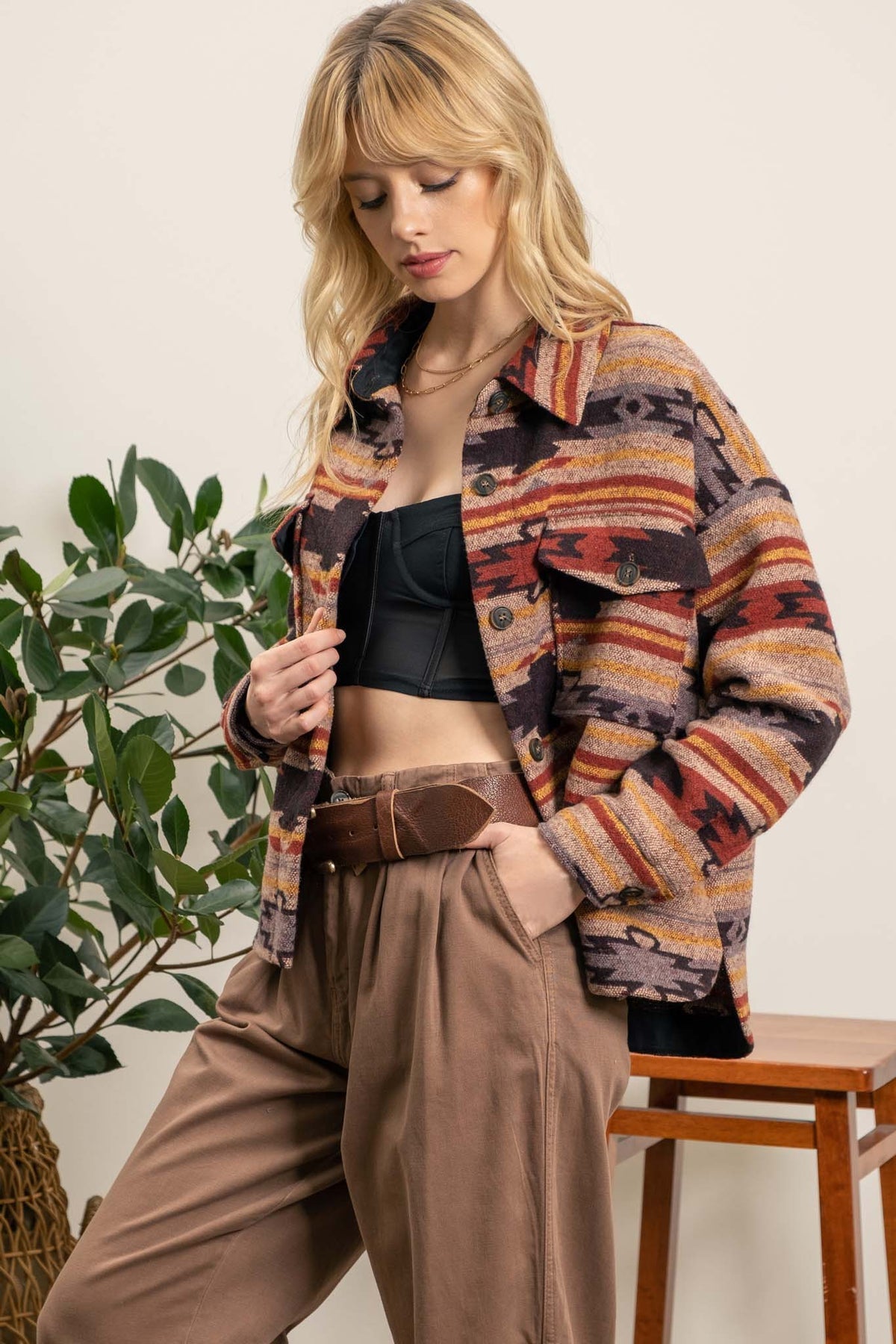 Come To Pass Shacket - Red Multi