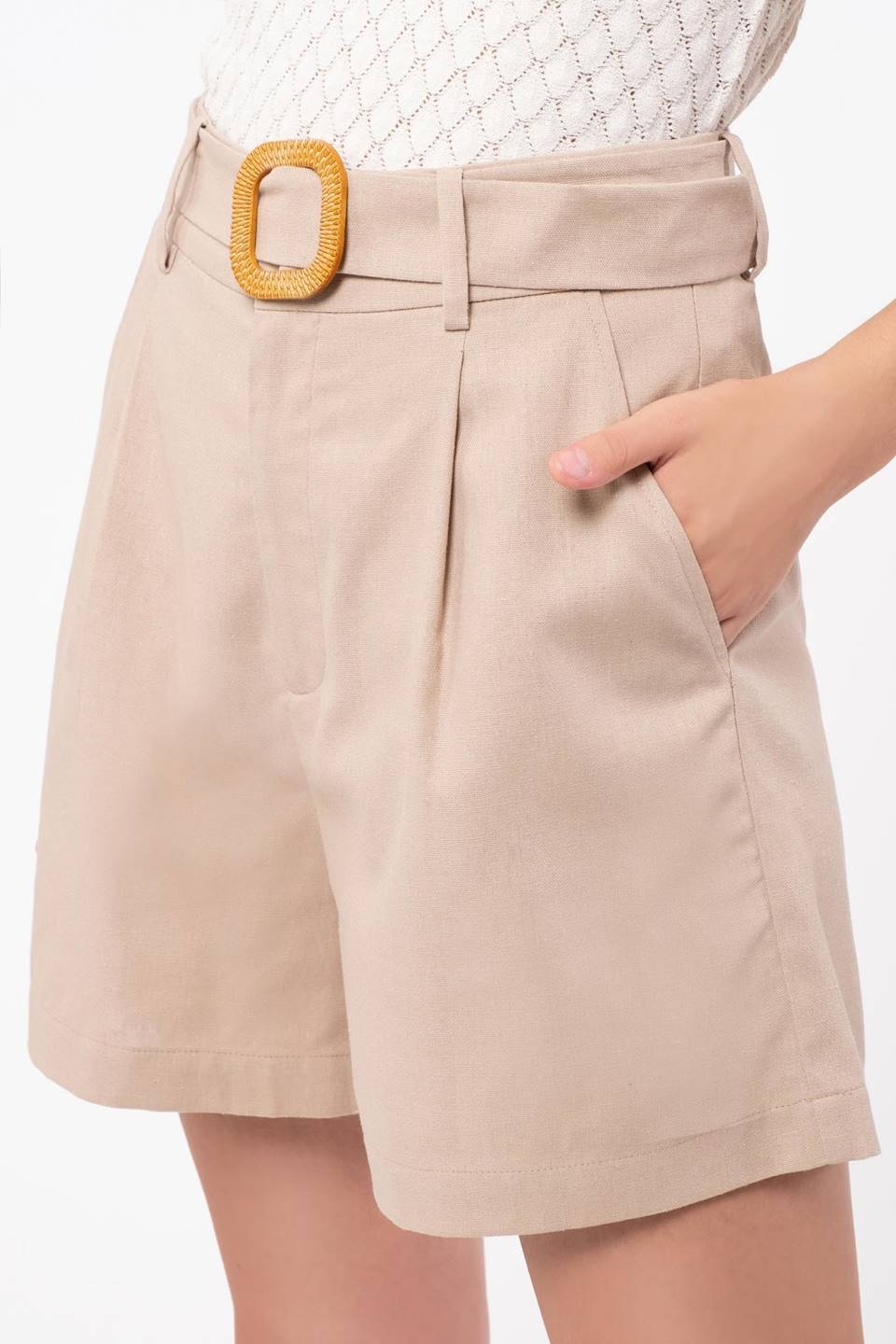 Ellen Beth Linen Shorts - Taupe