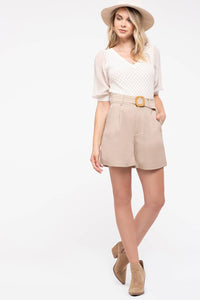Ellen Beth Linen Shorts - Taupe