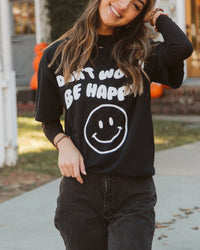 Don't Worry Be Happy Puff Tee - Black