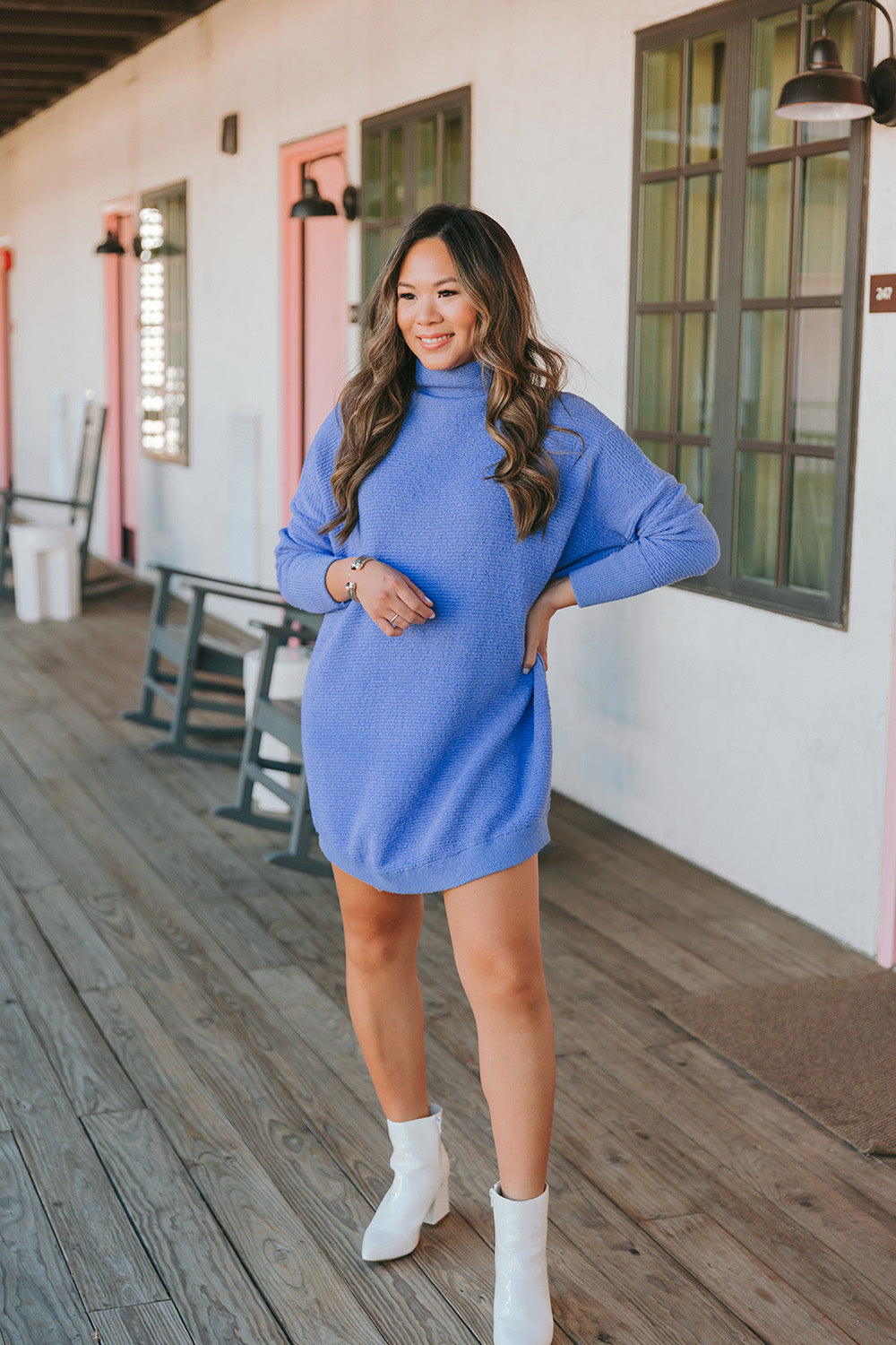 Blue sweater cheap dress outfit