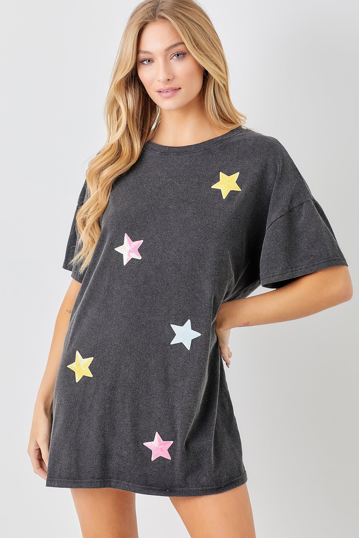 Shining Star T-Shirt Dress - Black