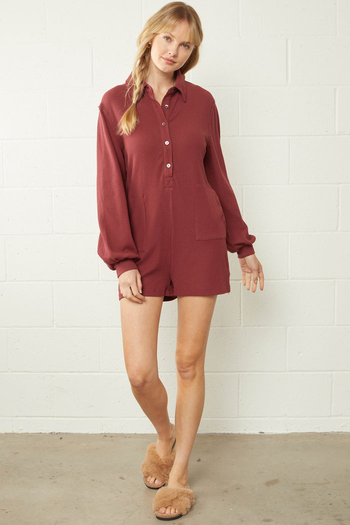 Too Close For Comfort Romper - Marsala