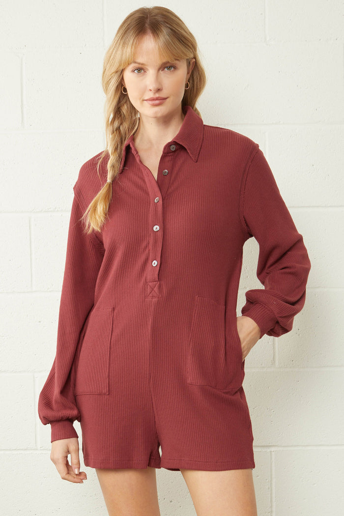 Too Close For Comfort Romper - Marsala