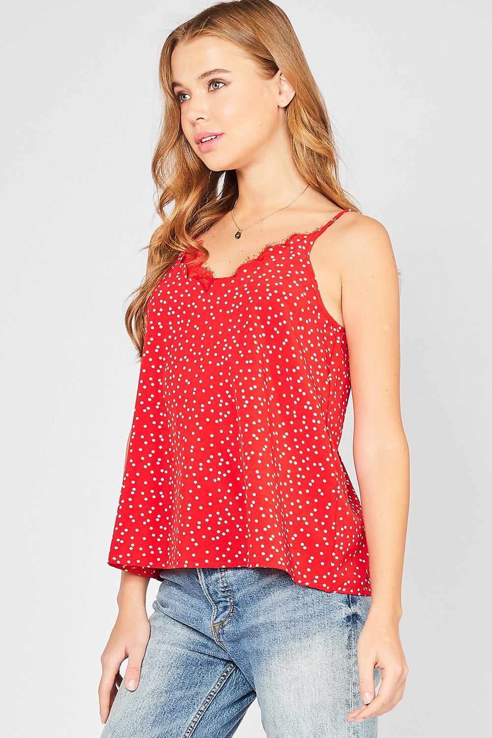 Red polka dot tank sales