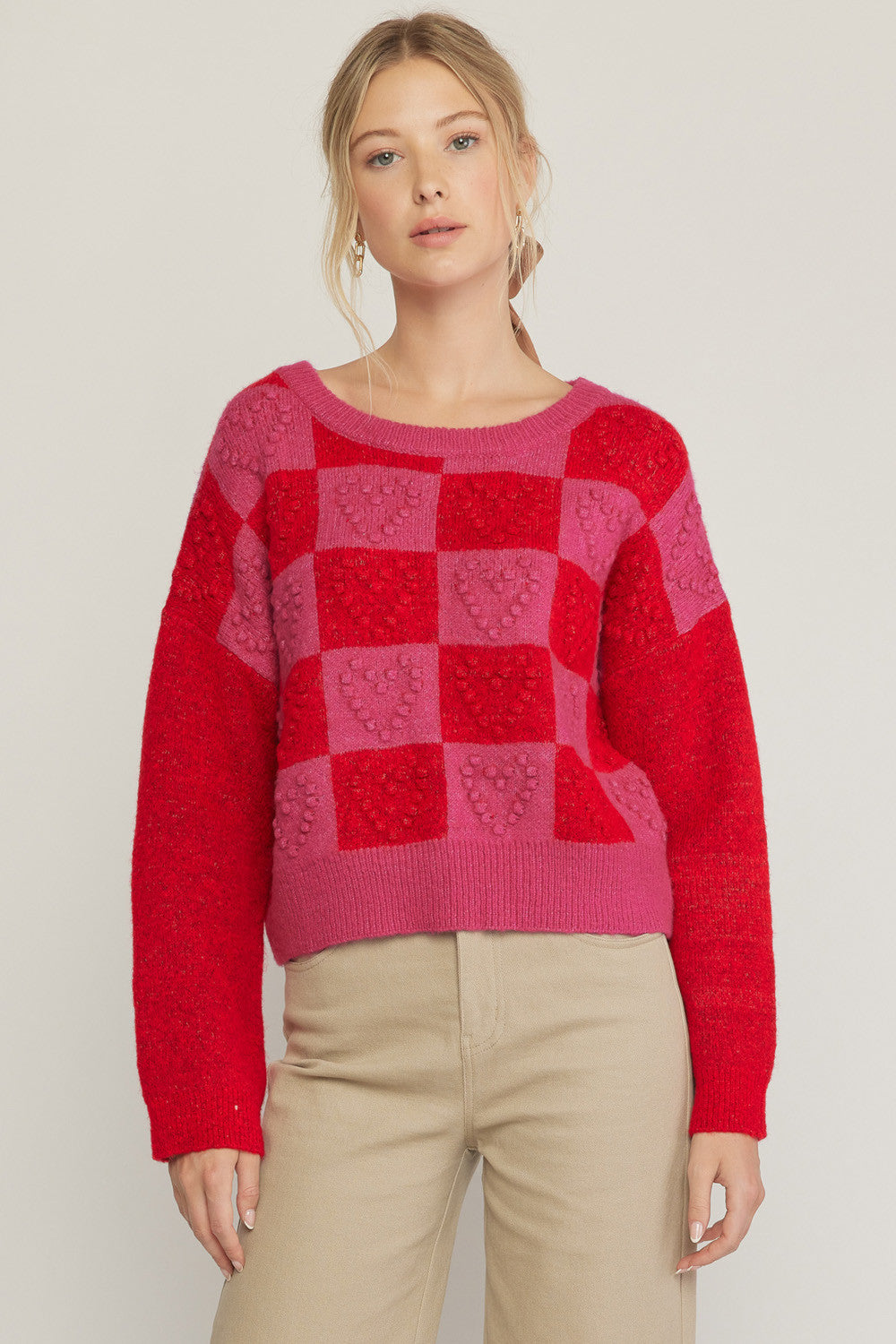 Red checkered sweater top