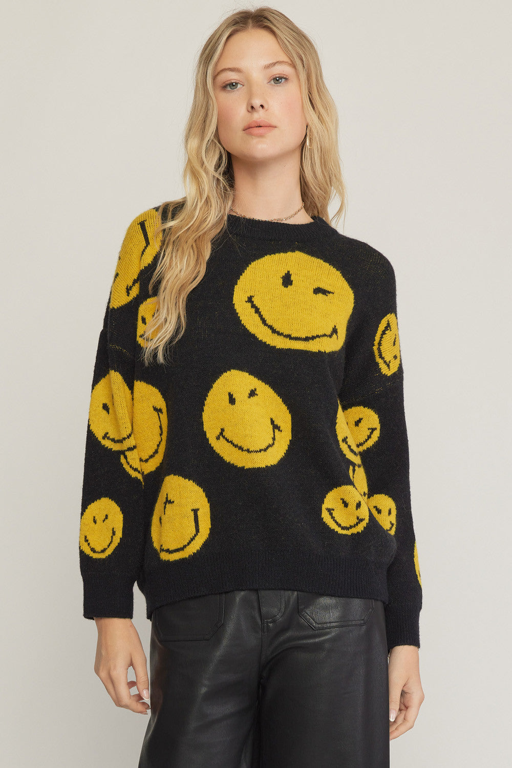 Black sweater with smiley faces store