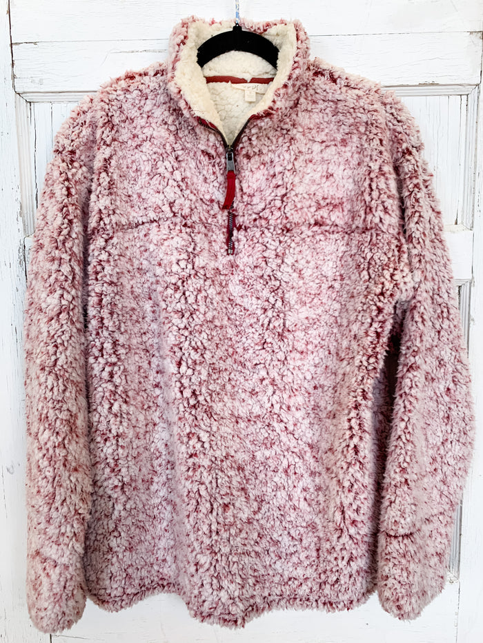 Burgundy Faux Sherpa Pullover