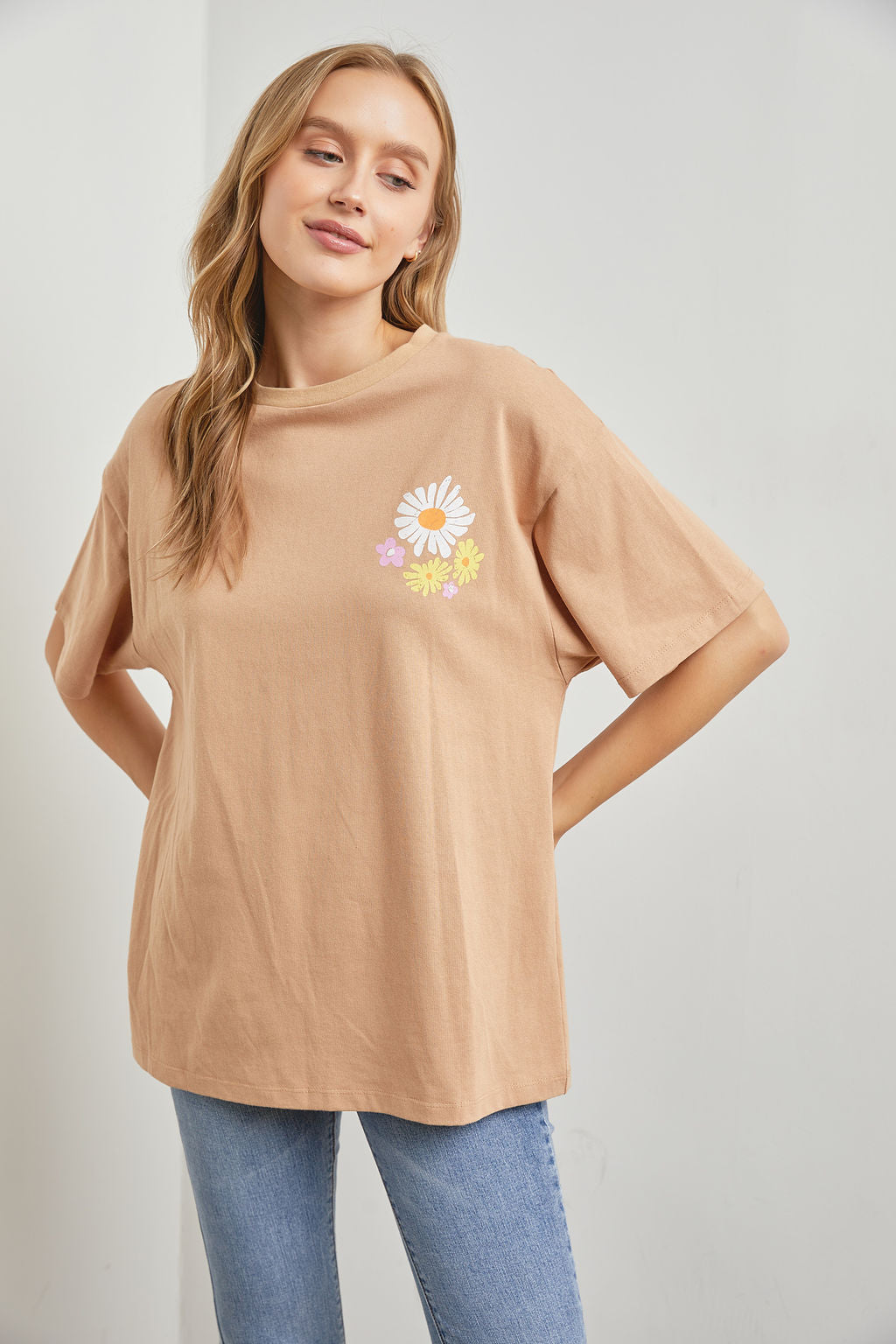Floral Canvas Tee - Camel