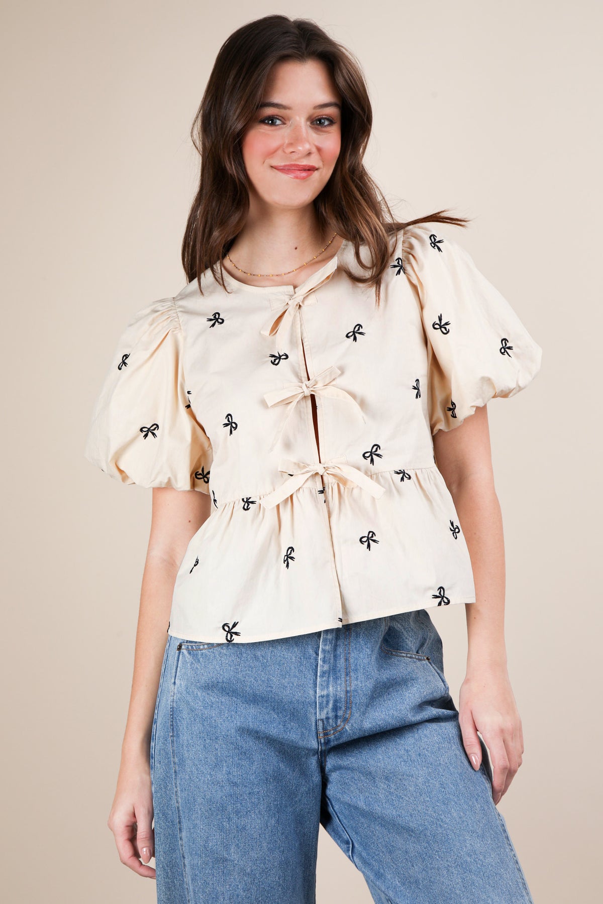 Bow & Behold Top - Beige