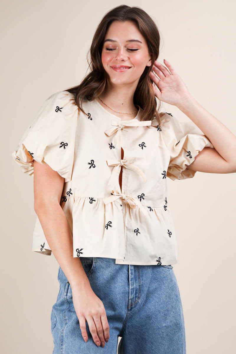 Bow & Behold Top - Beige